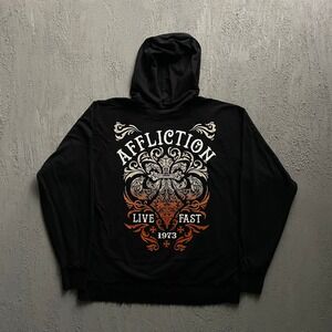 Vintage Affliction Hoodie Mens Large Black Y2K